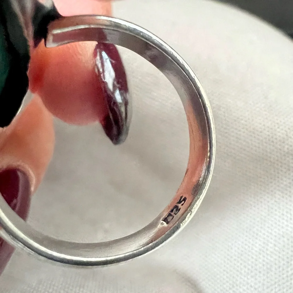 925 Long Elegant Malachite Ring 7.5 - Picture 12 of 13